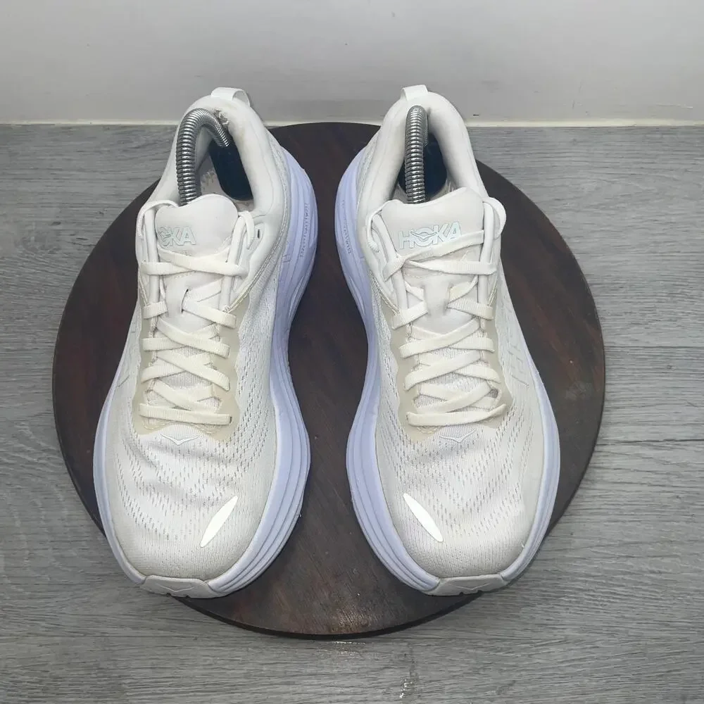 Hoka One One Bondi 8 Womens Size 8.5 White Athletic Running Shoes Sneakers